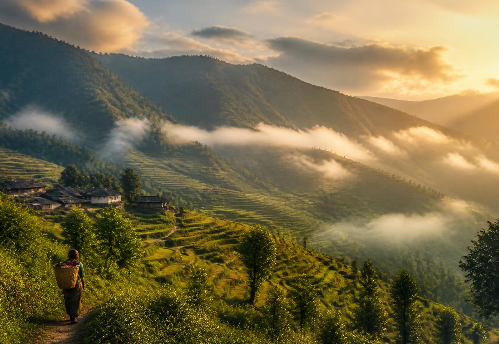Terraced Himalayan farmland in the Kumaon region of Uttarakhand